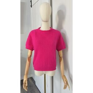Vintage Express Size M Angora Fuzzy Pullover Sweater Top Hot Pink 90s Y2K